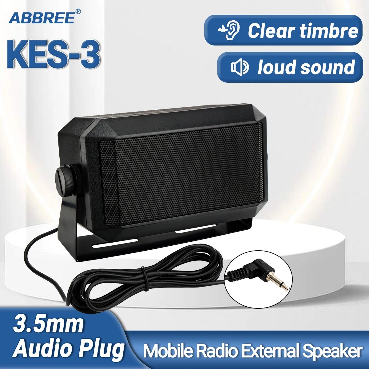 ABBREE Rechthoekige externe communicatieluidspreker Externe scanners voor alle 3,5 mm audiostekkers CB-radio's en mobiele radio's