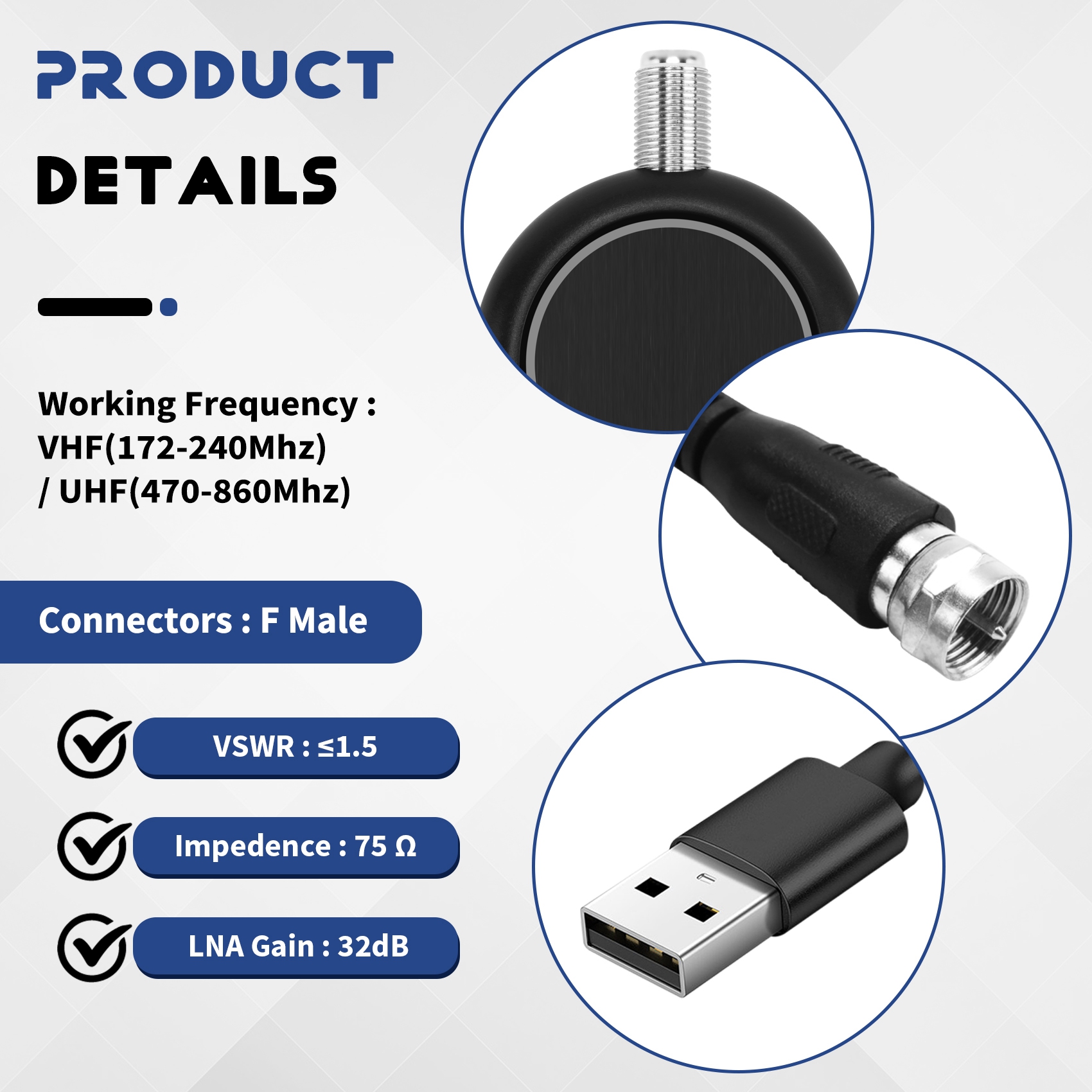 デジタルTVアンテナ信号増幅器,USB電源,32dbi,新しい