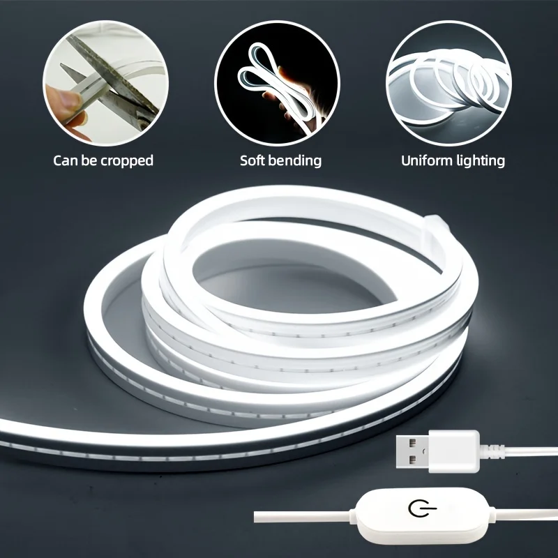 Tira de luces LED de neón de silicona, 5V, USB, 3535, Interruptor táctil regulable, cinta Flexible impermeable, lámpara para habitación, decoración del hogar