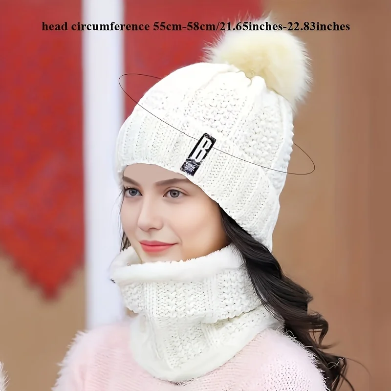 1Set winter warm knit hat set Winter hat thick plush windproof cold casual