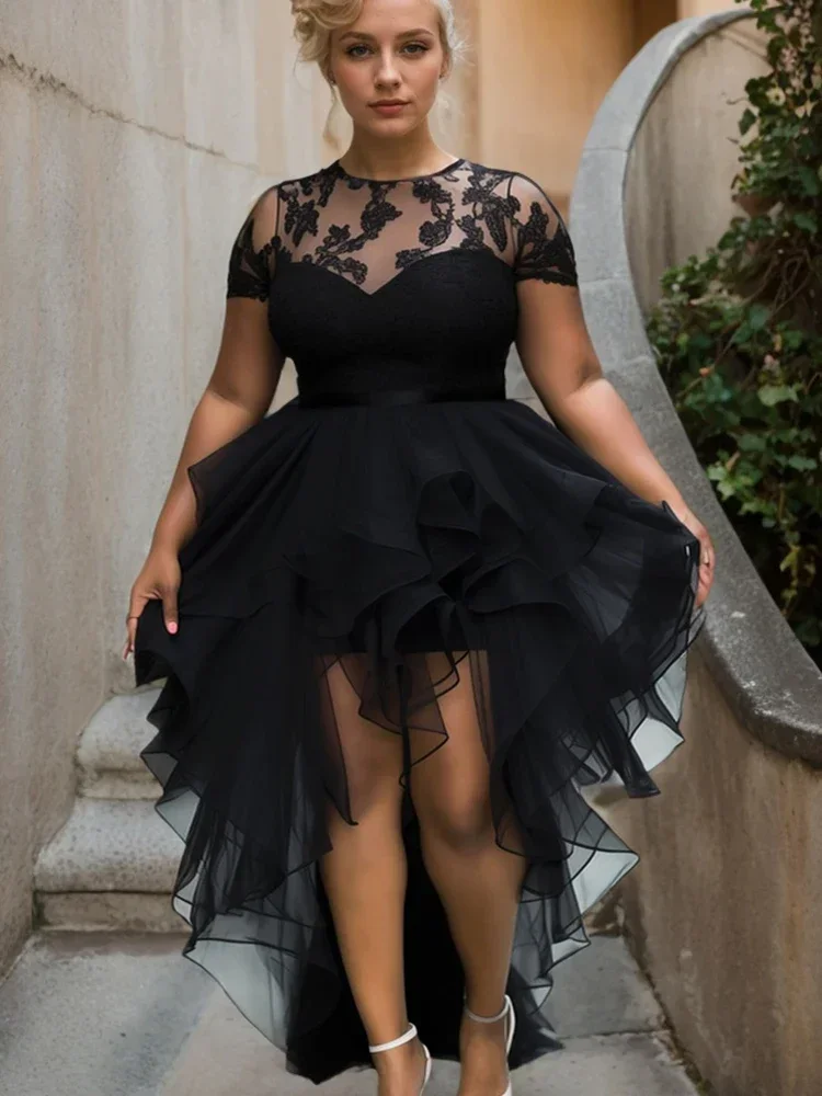 Plus Größe Spitze Patchwork Party Kleid Frauen Kurzarm Elegante Unregelmäßige Saum Sexy Kleider Robe Dame Brautjungfer Abendkleid