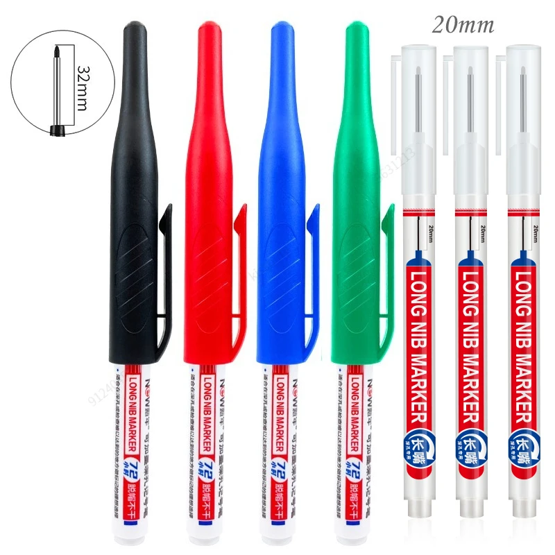 4/5Pcs 20 + 32mm 깊은 구멍 마커 펜 욕실 방수 욕실 목공 장식 다목적 긴 머리 오일 마커 펜