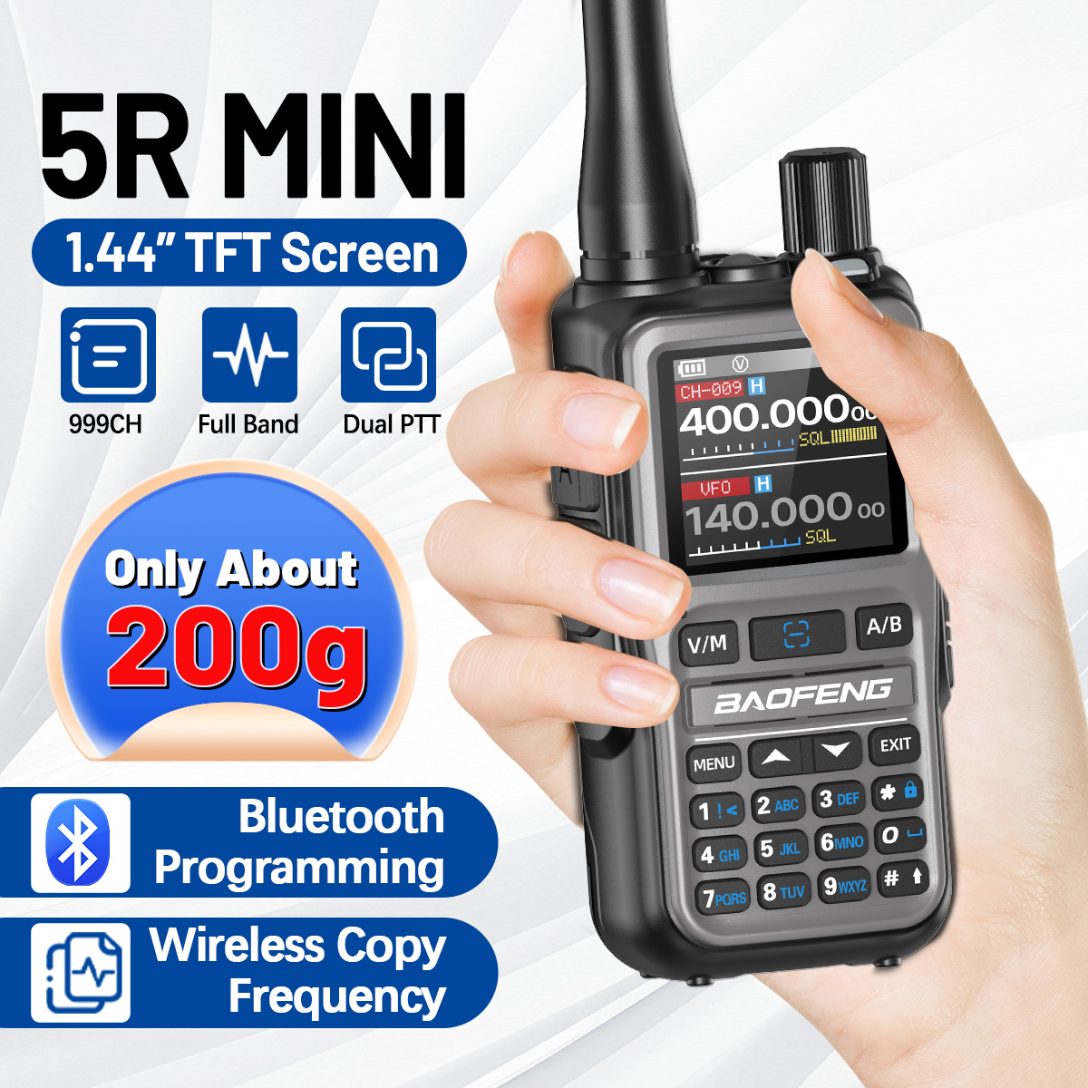 BAOFENG UV-5R Mini Walkie Talkie banda completa Bluetooth programación frecuencia de copia inalámbrica 999CH AM FM tipo C Radioaficionado de largo alcance