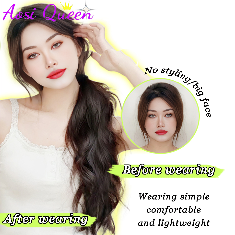 AOSI วิกผมสังเคราะห์ผมหางม้าผมยาวของผู้หญิงแถบยืดหยุ่นหวานและเย็นพร้อมสายรัดผูกต่ําผมหางม้าหยิกธรรมชาติ