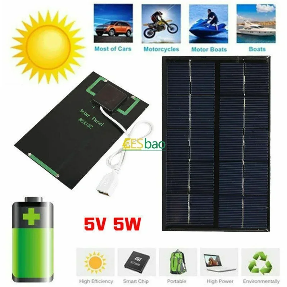 5V 5W/15W Portable Solar Panel USB Outdoor Micro Solar Panel Quick Charger Suitable for mobile phones, outdoor travelling