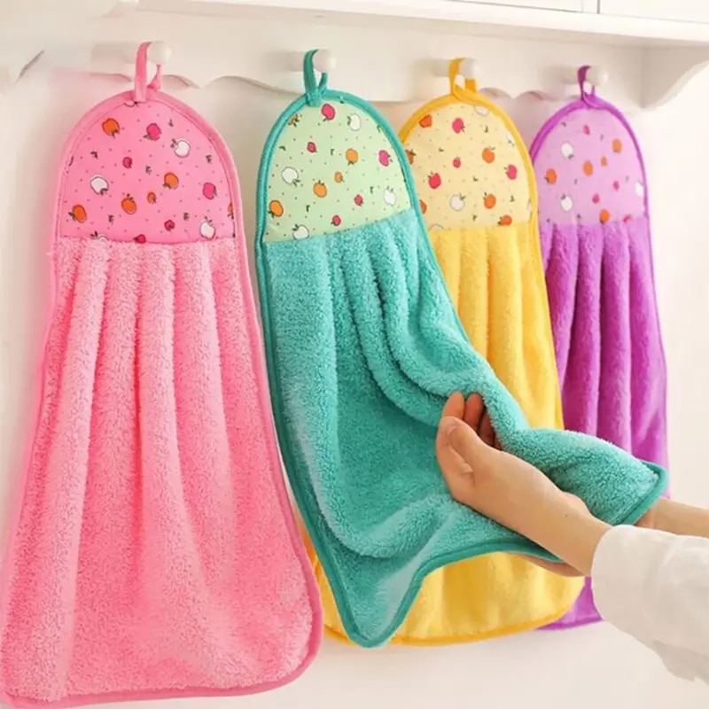 Suministros de baño de terciopelo Coral, toalla de mano suave, paños de cocina de tela absorbente, paño colgante, accesorios de cocina, 4 Uds.