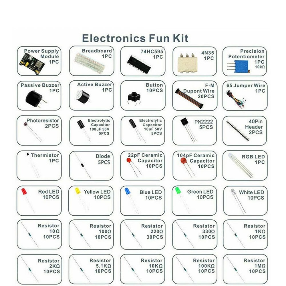 Kit de inicio de proyecto DIY para Arduino UNO R3, Kit electrónico DIY, juego de componentes electrónicos con caja, placa de pruebas de 830 puntos de amarre