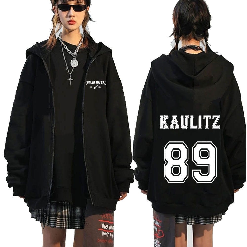 록 밴드 Tokio Hotel Kaulitz 지퍼 후드 남성 의류 가을 겨울 지퍼 업 후드 티셔츠 캐주얼 빈티지 까마귀 자켓