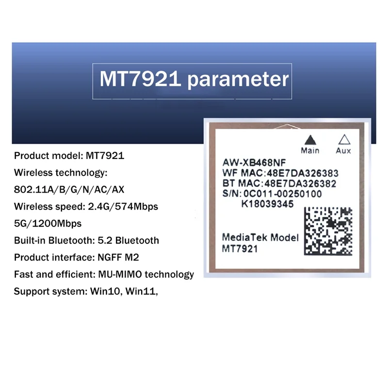 ATP-MT7921 WIFI6 Komputer Desktop Laptop Bawaan Kartu Jaringan Nirkabel 2.4G 5G Kartu Jaringan Gigabit M2 5.2 BT Kartu Jaringan