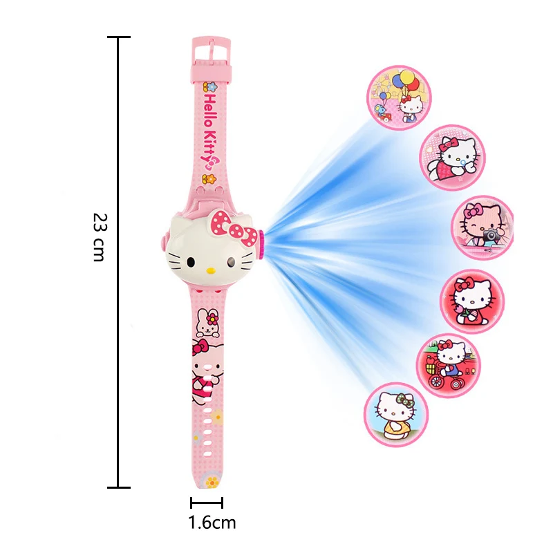 3D รูปแบบโปรเจคเตอร์ Hello Kitty นาฬิกาเด็กการ์ตูนใหม่ Kuromi LED นาฬิกาของเล่นเด็กสายรัดข้อมือนาฬิกาของขวัญ