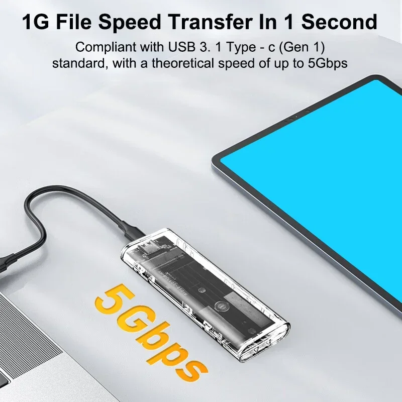 Caja M.2 NGFF SATA SSD USB tipo C caja de disco duro externo transparente herramienta gratis adaptador de carcasa de 5Gbps para 2230 2242 2260 2280