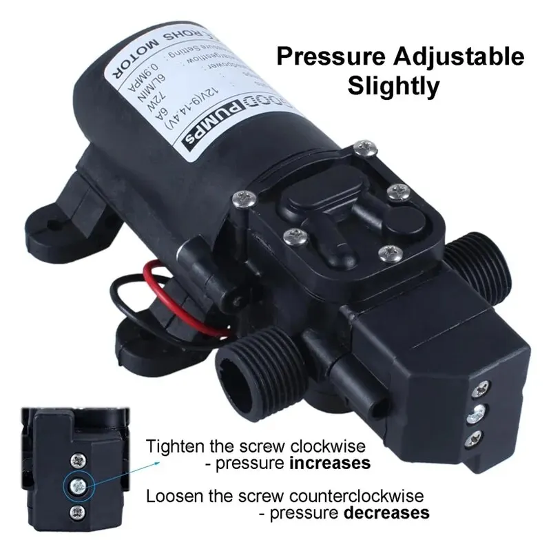 DC12V 120PSI ปั๊มน้ำไดอะแฟรมแรงดันสูง5lmin ปั๊มน้ำไฟฟ้าขนาดเล็กสีดำปั๊มน้ำรองพื้นตนเองเครื่องพ่นน้ำรถยนต์เป็น