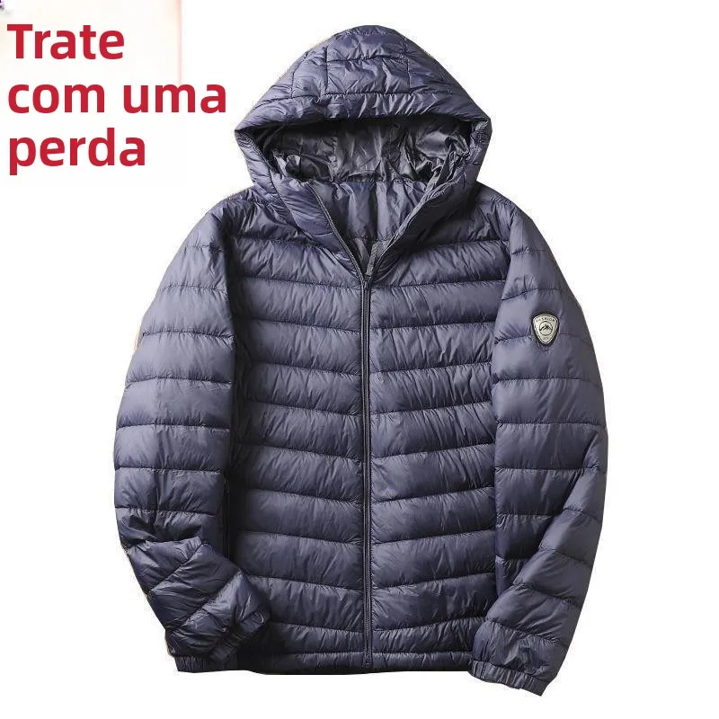 Jaqueta Casual Masculina Leve com Capuz, Casaco Curto de Cor Pura, Aquecido, Com Enchimento de Aodão, Moda Slim Fit para Pr...