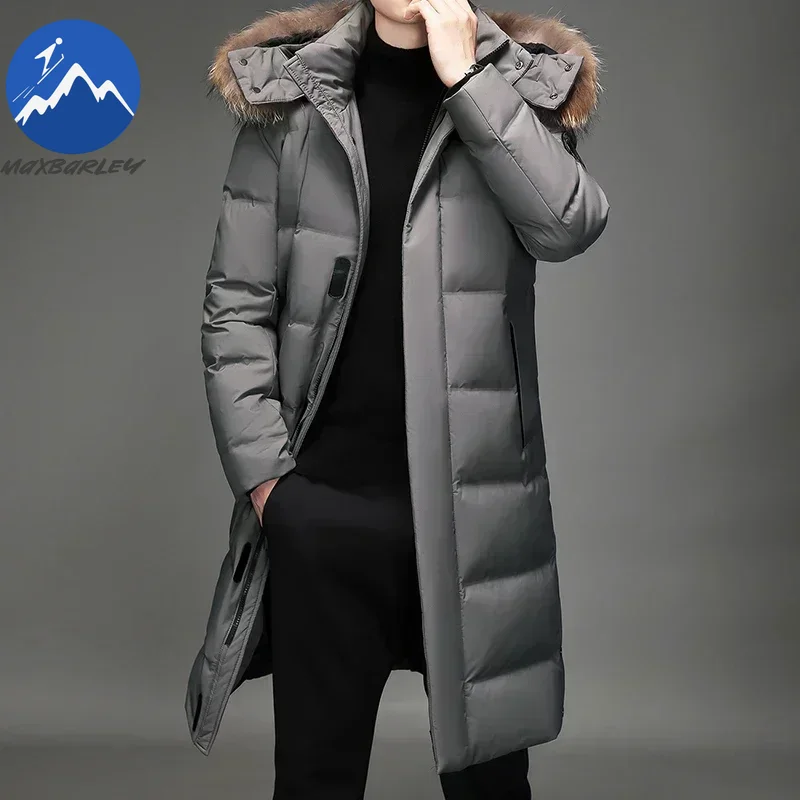 Luxus Lange Daunenjacke männer Winter Koreanischen Stil Abnehmbare Pelzkragen Kappe Weiße Ente Unten Warme Mantel Marke Leichte Parka