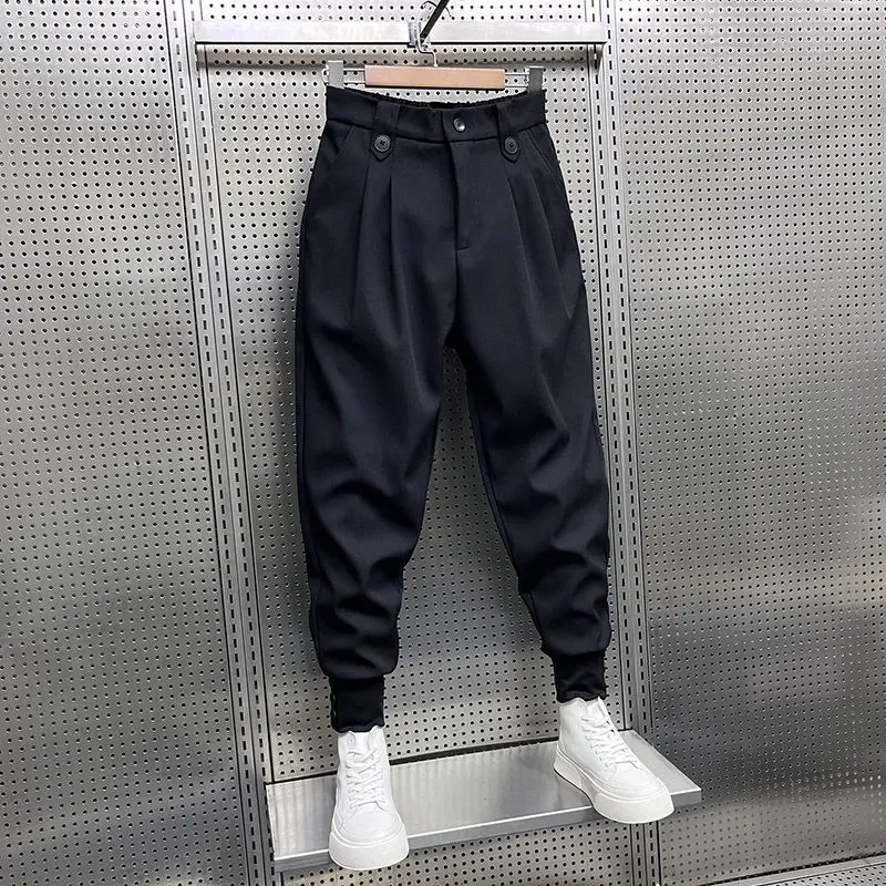 2024 New Spring and Autumn Fashion Brand Wrinkled and Handsome High Waist Button Loose Casual Harlan Suit Pants for Men