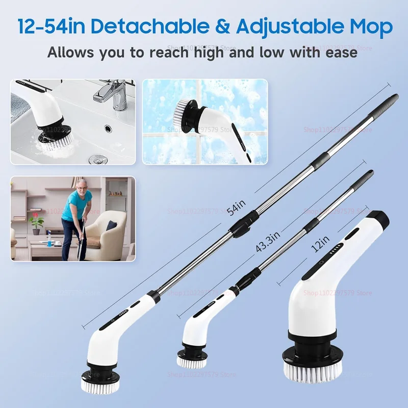 9 in 1 Electric Spin Scrubber Cordless Cleaning Brush Shower Scrubber Adjustable Extension Handle Waterproof For Tub Tile Floor