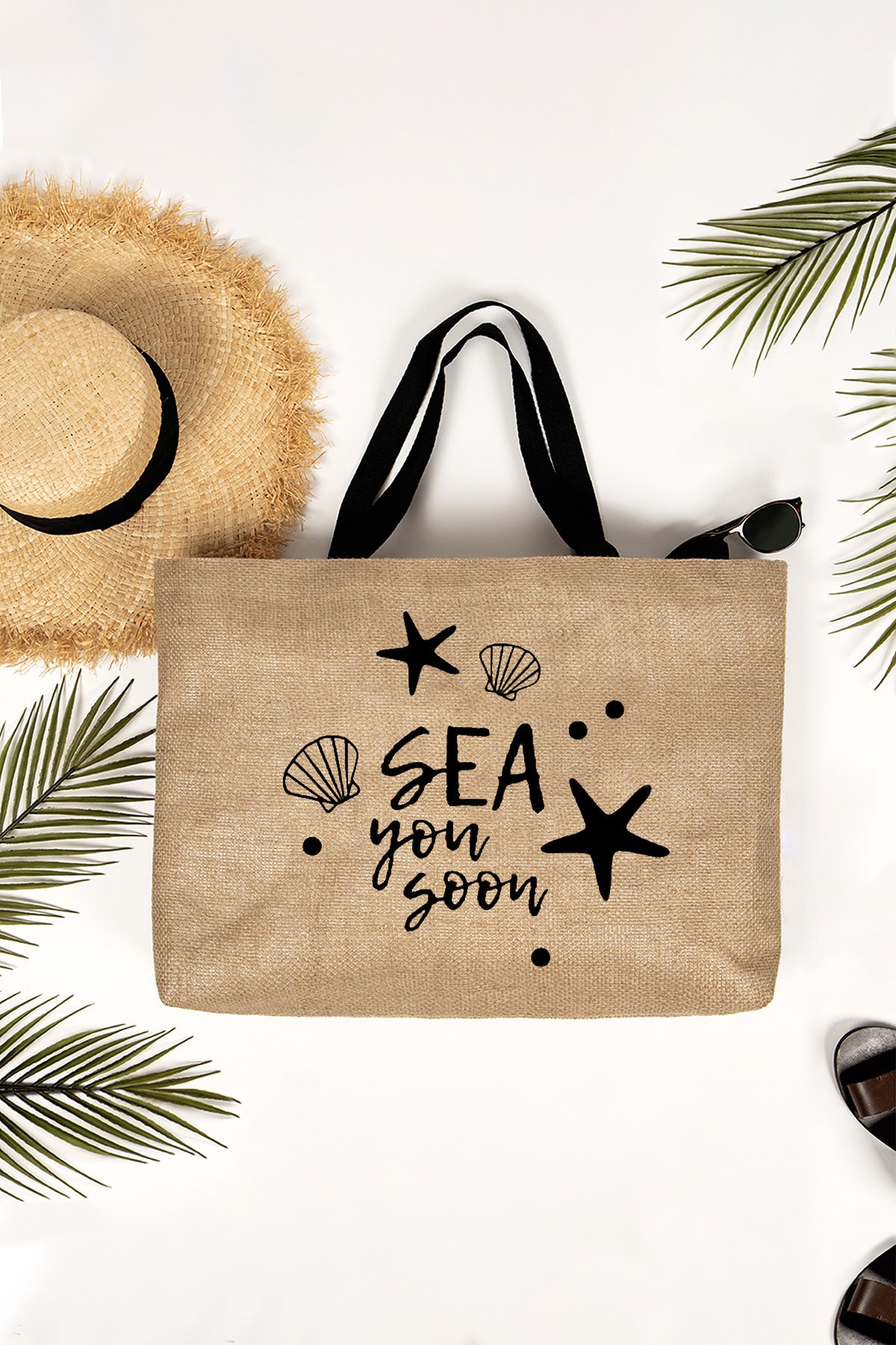 Sea You Soon printed jute bag