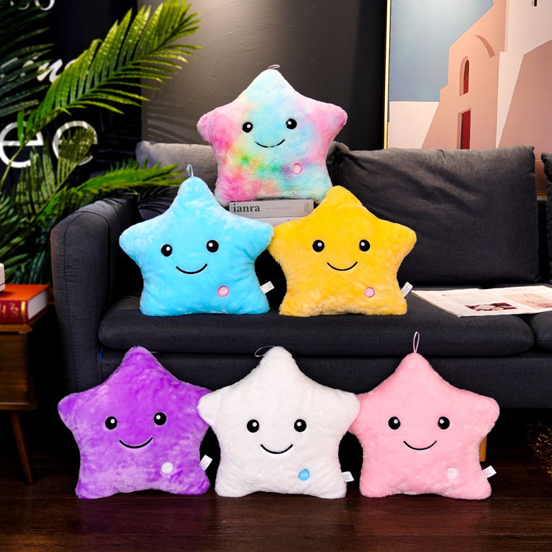 24*22cm brinquedo criativo estrela luminosa travesseiro de pelúcia brilhante estrelas coloridas almofada led luz brinquedos presente para crianças