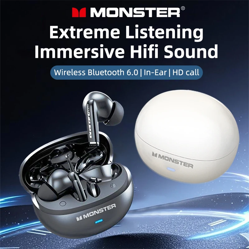 Monster MQT39 auriculares inalámbricos Bluetooth 6,0 TWS auriculares estéreo de alta fidelidad auriculares para juegos con reducción de ruido auriculares deportivos con micrófono