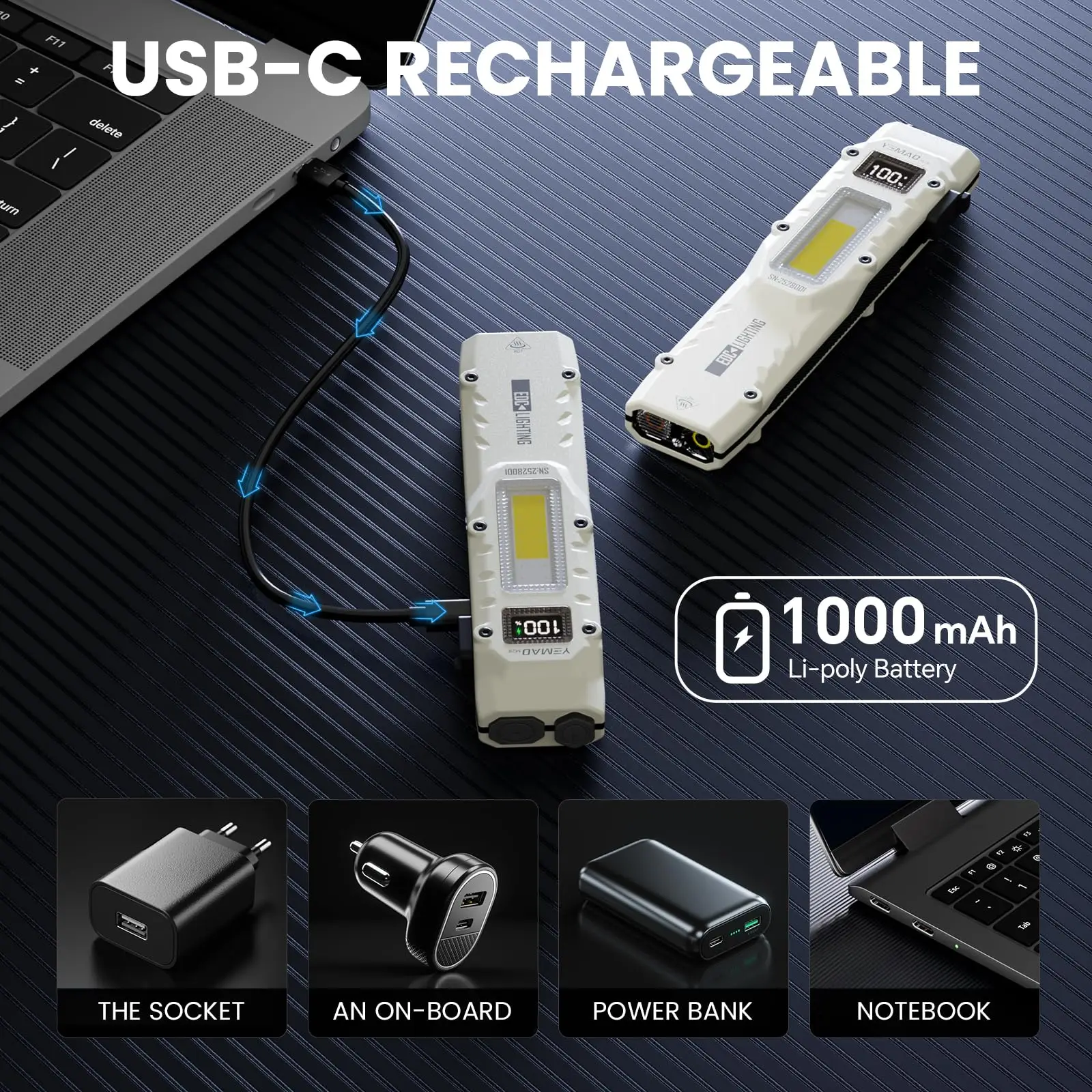 Linterna táctica YEMAO M28 de 880 lúmenes, minilinterna LED ultrafina recargable con lámpara UV estroboscópica, linternas Led de alta potencia