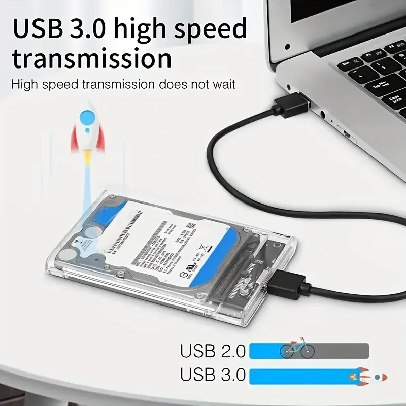 Caja de disco duro USB 3,0/tipo C, caja de disco duro externo SATA SSD de 2,5 pulgadas con velocidad de transferencia de 5Gbps, cajas de disco duro transparentes sin herramientas