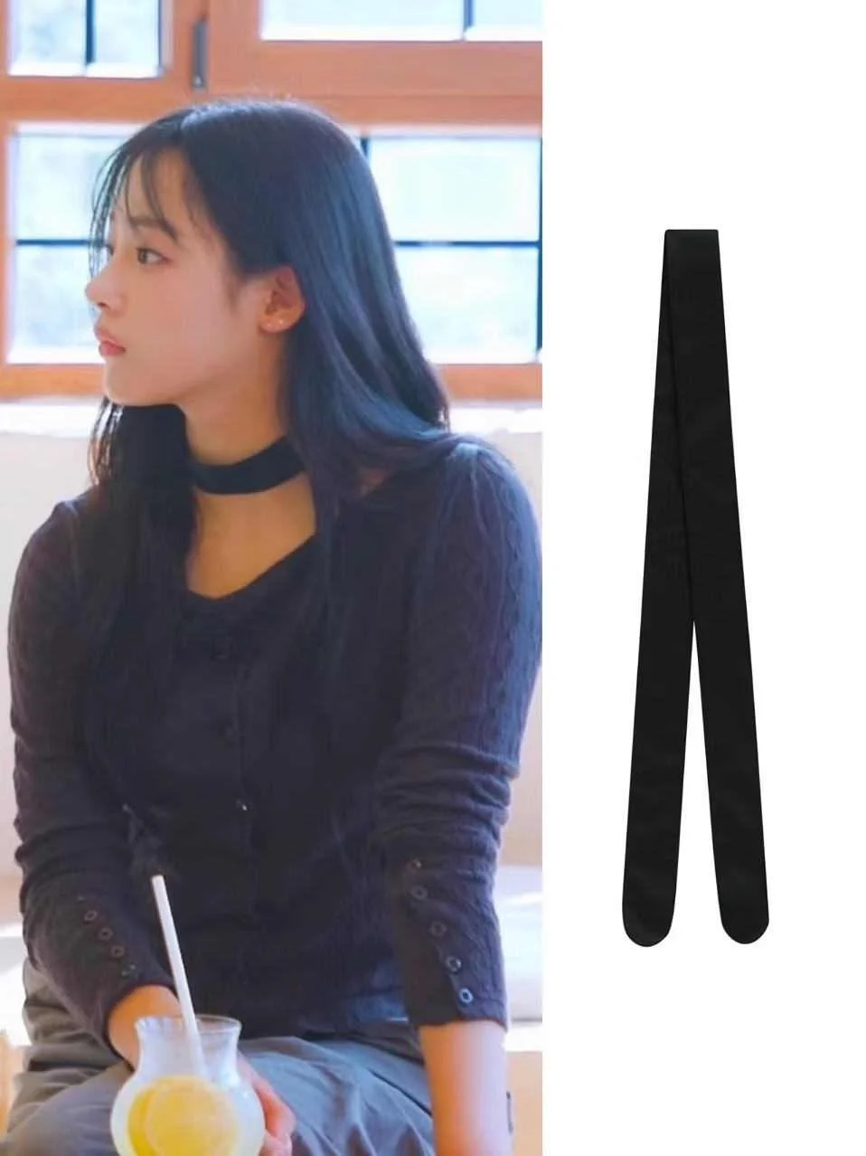 Lenço de Seda Preto com Faixa para Meninas Estilo Japonês Vintage Curto Pequ Leve Primavera Verão Outono Cor Pura Retangular