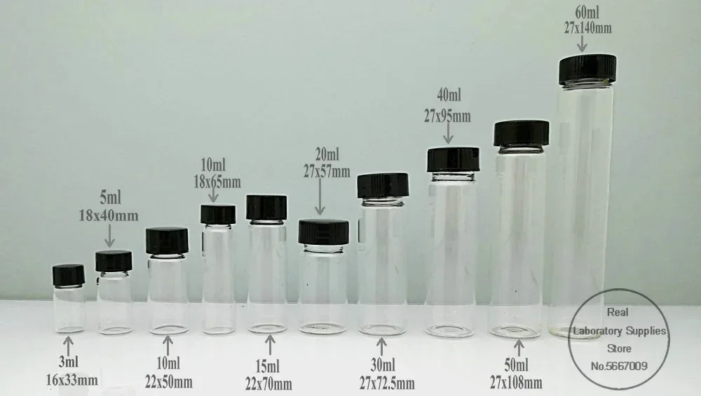 Flacone per campioni in vetro trasparente da 2 ml a 60 ml Flacone per reagenti da laboratorio Piccole fiale medicinali trasparenti per esperimenti chimici