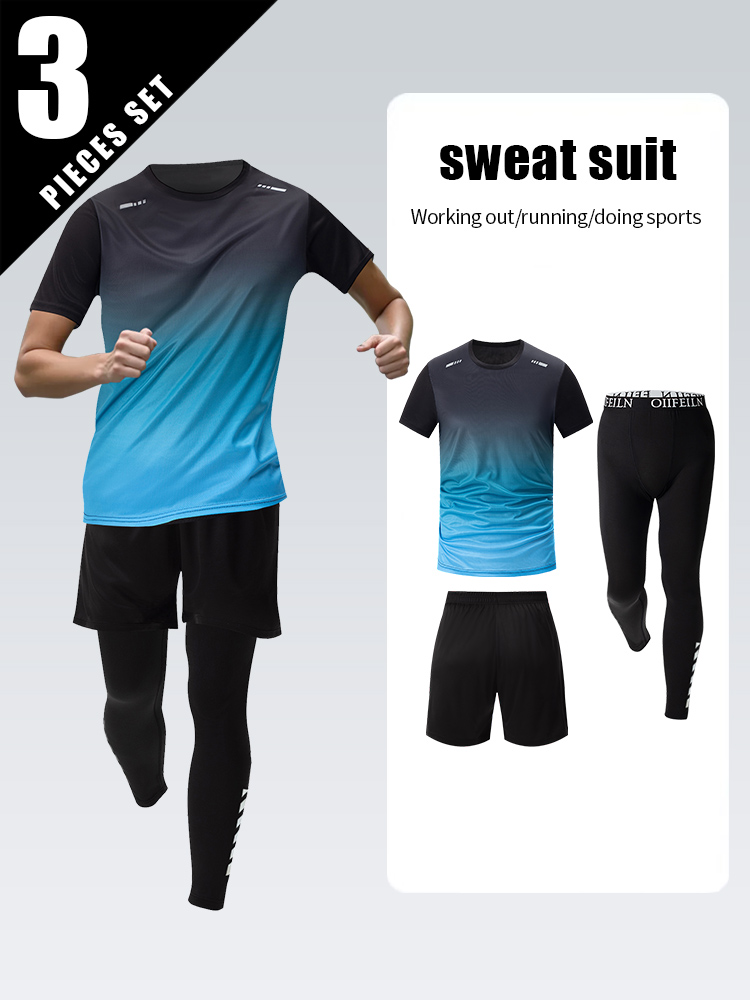2/3pc Heren Sneldrogend Sport Gradiëntpak Vrije tijd Hardlopen Fitness Korte mouw Comfortabel Ademend Lange broek Joker Kort