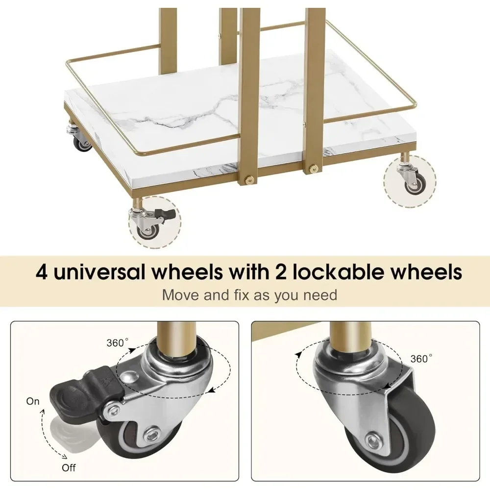 Utility Manicure Trolley Metal Storage Rolling Barber Cart with Wheels Multi-purpose Rack Heavy-Duty Trolley 2033 (White)