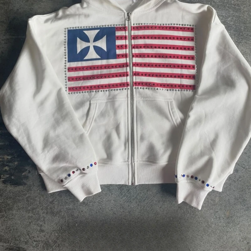 Outono e inverno novo design minimalista cor colisão padrão feminino moletom com capuz harajuku y2k solto moletom com zíper