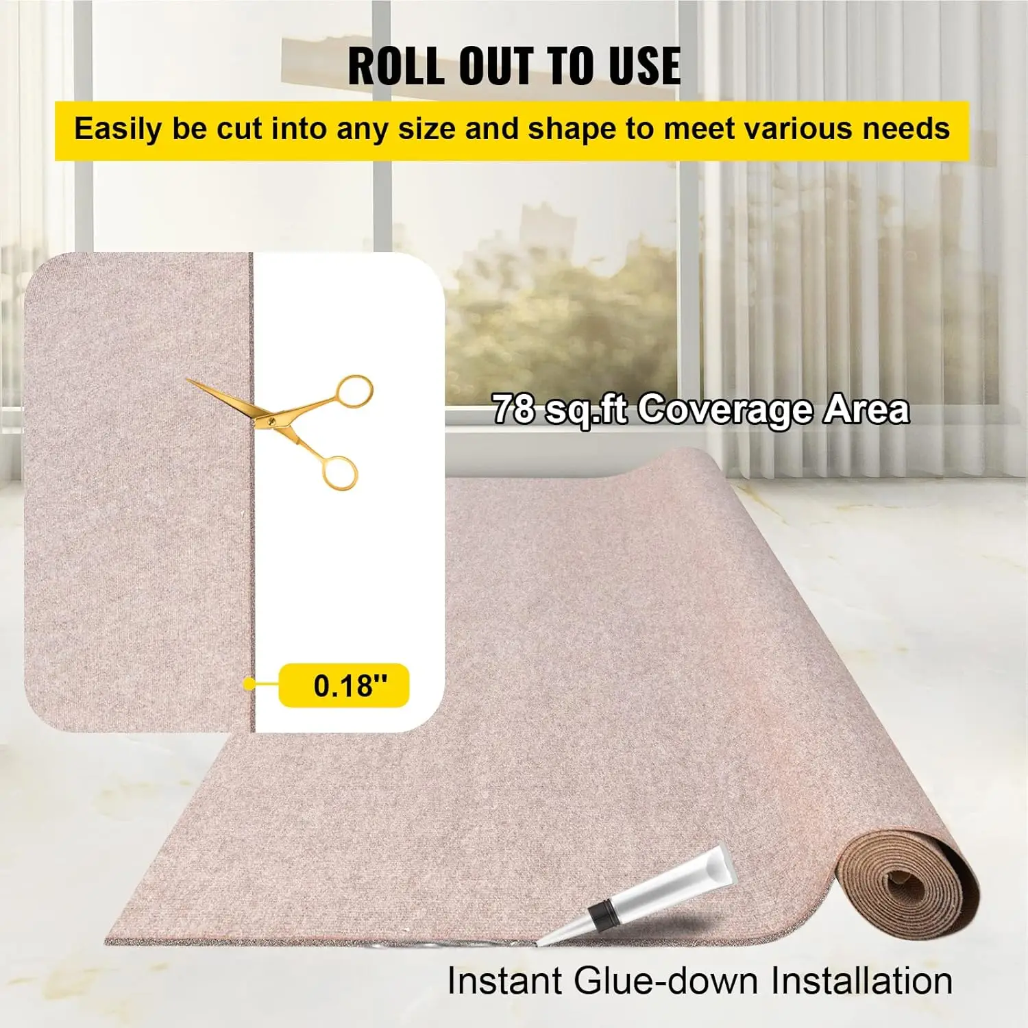 Boat Carpet, 6 ft x 13.1 ft Marine Carpet, Waterproof Light Brown Carpet with Marine Backing Anti-Slide Marine Grade Boat Carpet