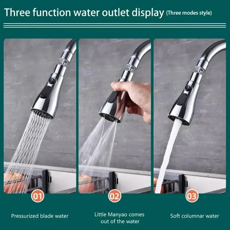 1pc extensor de torneira impulsionando prevenção respingo três modos poupança água casa estendido chuveiro spray filtro, extensor torneira