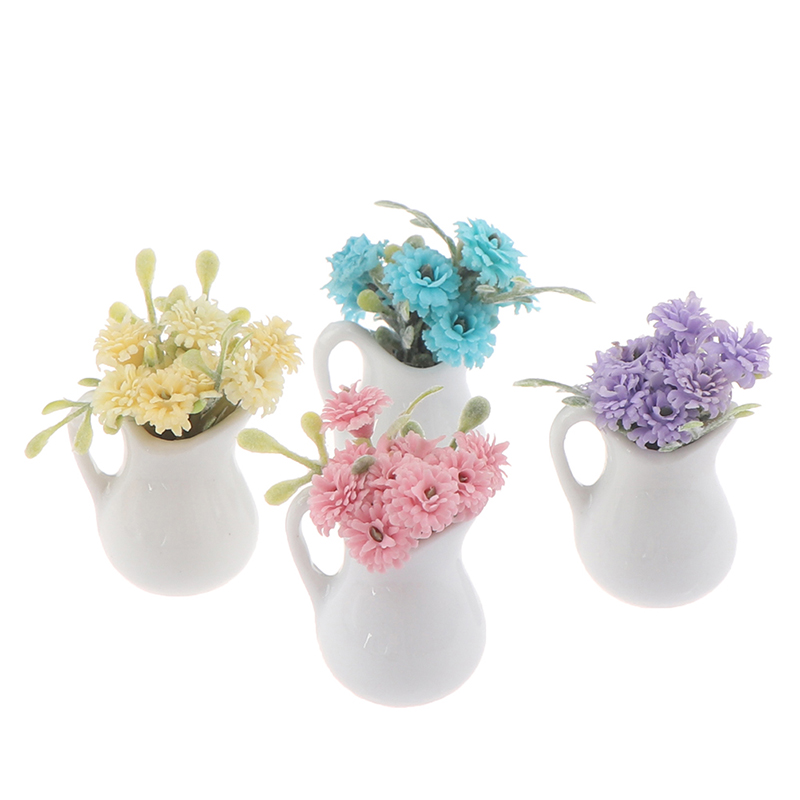 1:12 casa de muñecas en miniatura, flores, adorno de jardín de hadas, Mini planta en maceta, flores, maceta para calcomanías de casa de muñecas nuevas ~