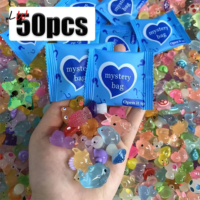 25/50pcs Surprise Blind Bags Luminous Animal Mushroom Figurines Miniature Mystery Bag For Potted Dollhouse Fairy Garden Decor