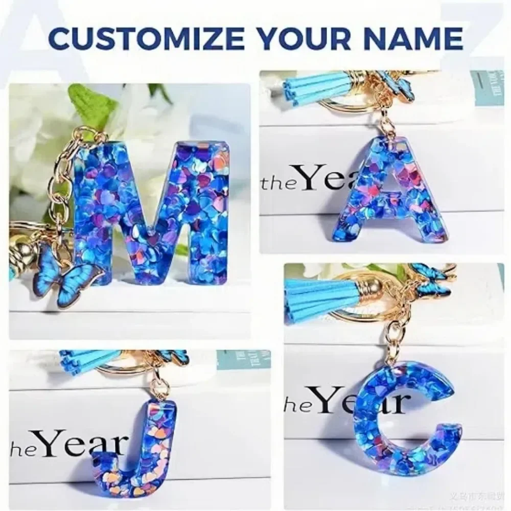 1 pcs/5 pcs ใหม่ 26 ตัวอักษรพวงกุญแจสีฟ้า Y2k น่ารักรักพวงกุญแจผีเสื้อสําหรับกระเป๋าอะคริลิคจี้ Key CHAIN ของขวัญ