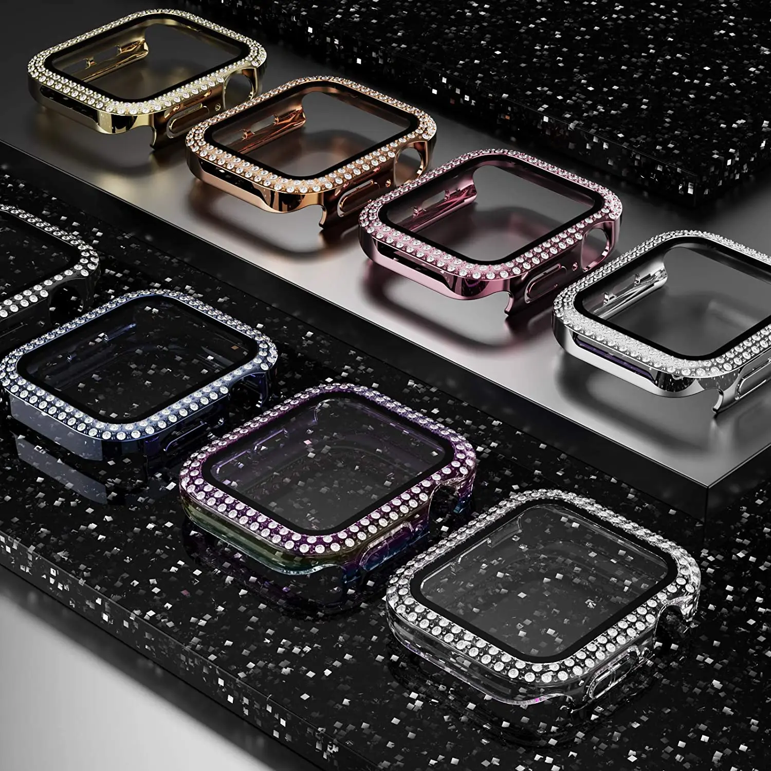 สําหรับ Apple Watch Case 45 มม.41 มม.44 มม.40 มม.38 มม.42 มม.เพชรกระจกนิรภัยป้องกันหน้าจอ iWatch Series 9 7 SE 6 8 5 4 3