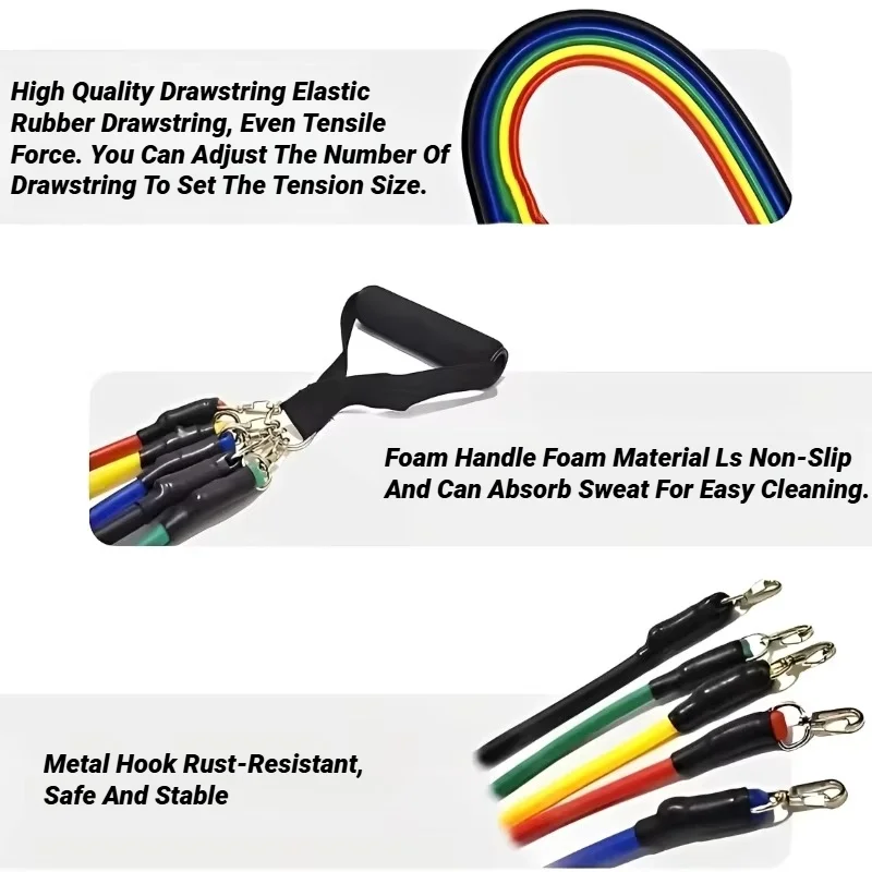 11 stks/set Trekkoord Weerstandsbanden Draagbare Fitnessapparatuur Enkelband Borst Expander Elastische Oefenband