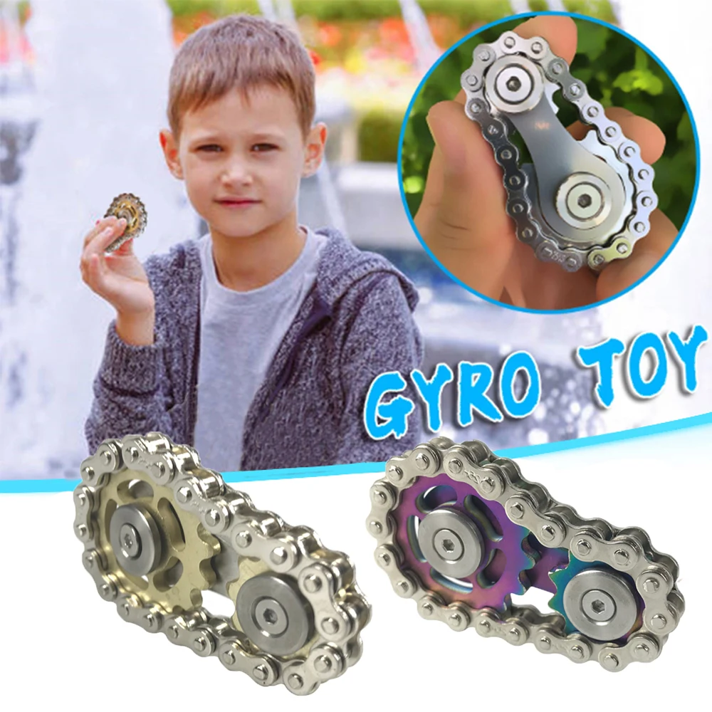 Nuovi pignoni Volano Punta delle dita Giroscopio Pignoni Catene EDC Giocattolo in metallo Catena ingranaggi Giroscopio Drop Ship Pignone Roadbike Spinner