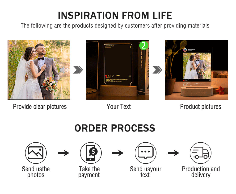 Personalized Gift 3D Lamp Custom Photo Night Light Carved Wood Base Text For Wedding Birthday Anniversary Valentines day Gift