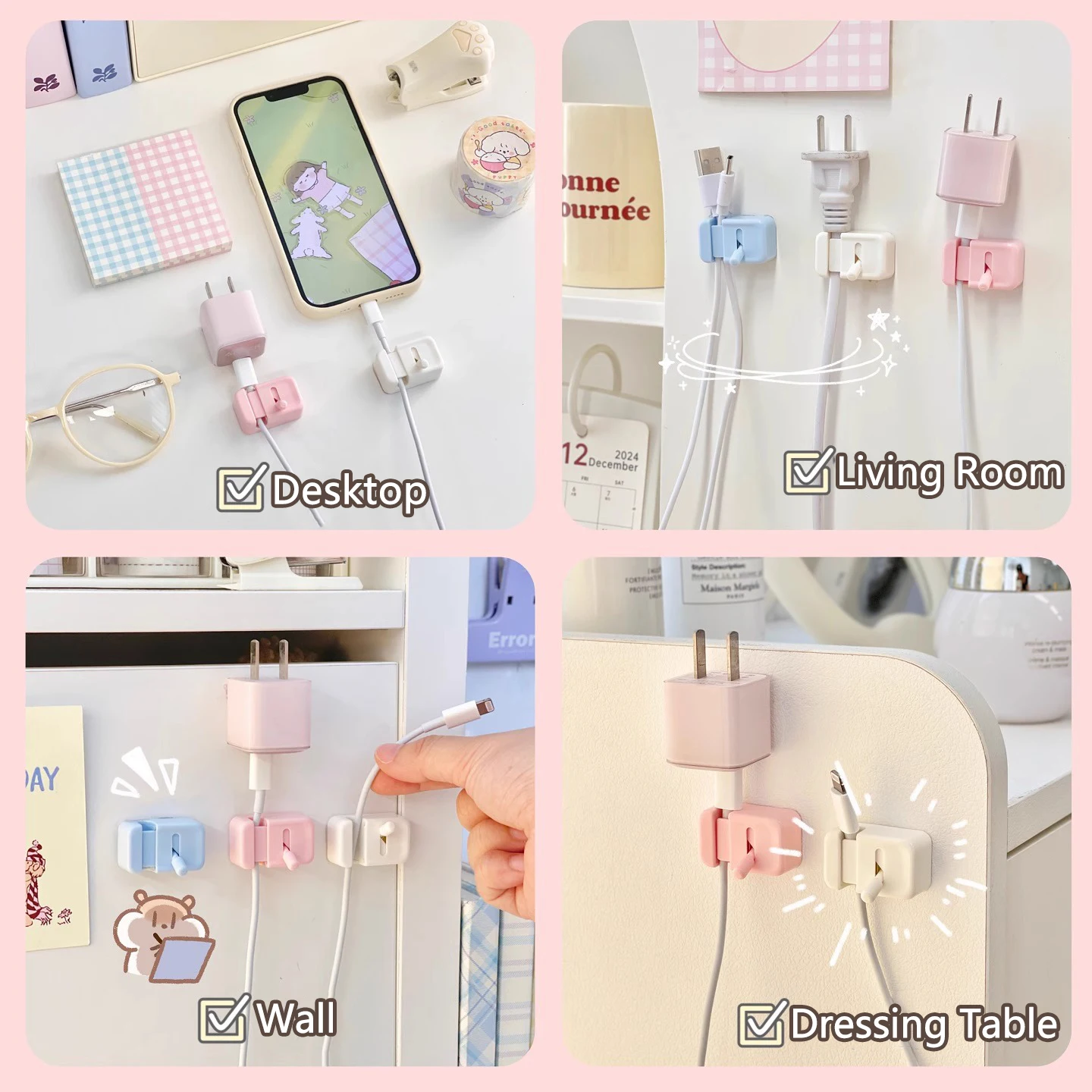 Desktop Cable Organizer – For Phone Chargers, Data Cables; Wire Management, Routing, Securing, Storage & Bundling Clips