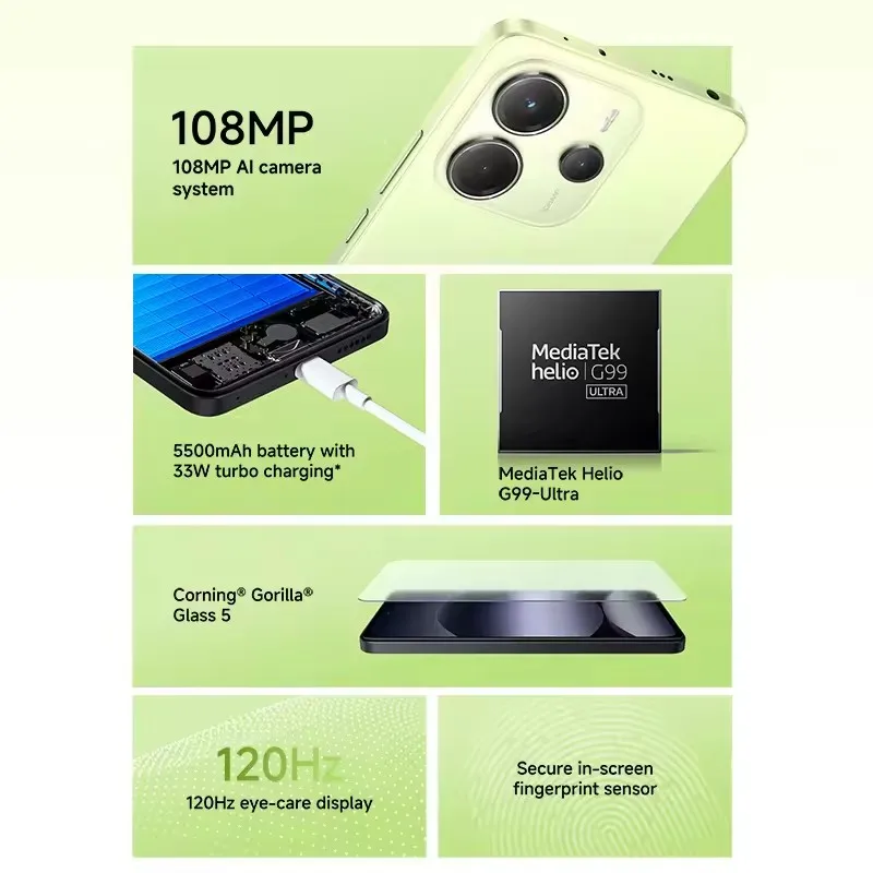 Versão do reino unido xiaomi redmi note 14 4g smartphone helio G99-Ultra 6.67 display amoled 120hz108mp ai câmera 5500mah bateria nfc