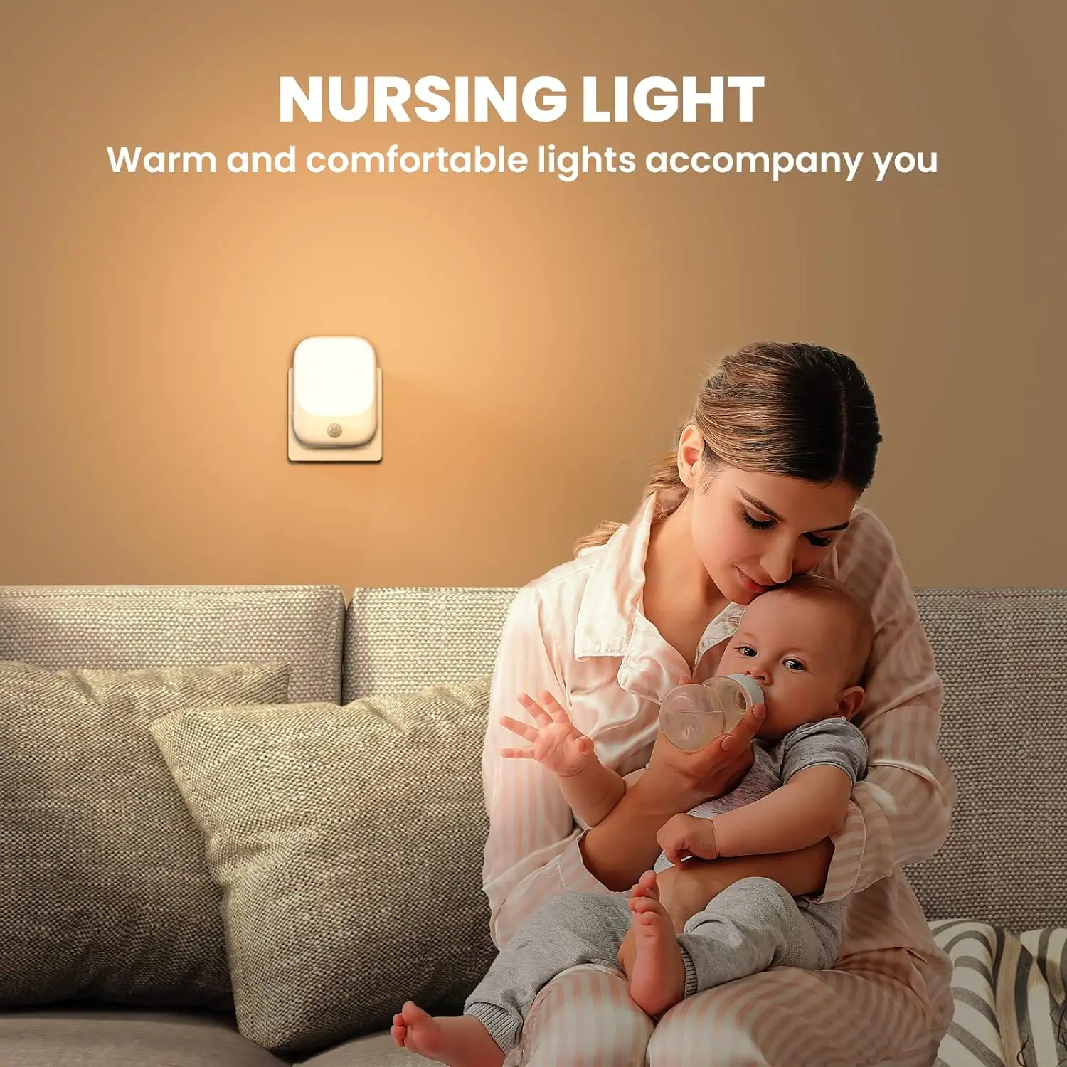 1szt/2szt EU Plug in LED Motion Sensor Night Lights for Kids Bedroom Auto Dusk to Dawn Sensor Dimmable Wireless Cabinet Lamp