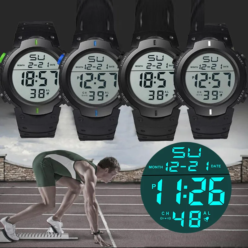 Relojes deportivos LED para hombre, Reloj Digital de marca superior para hombre, Reloj electrónico multifuncional de goma para hombre, Reloj electrónico para cronometraje de atleta