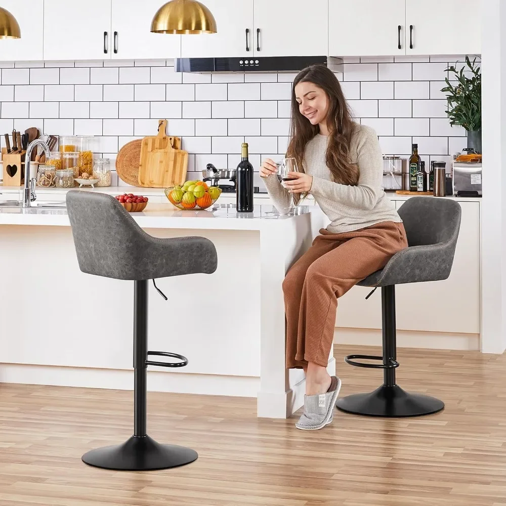 Bar Stools Set of 4, PU Leather Swivel Counter Height Barstools, Adjustable Bar Chairs with Backrest and Footrest, Kitchen