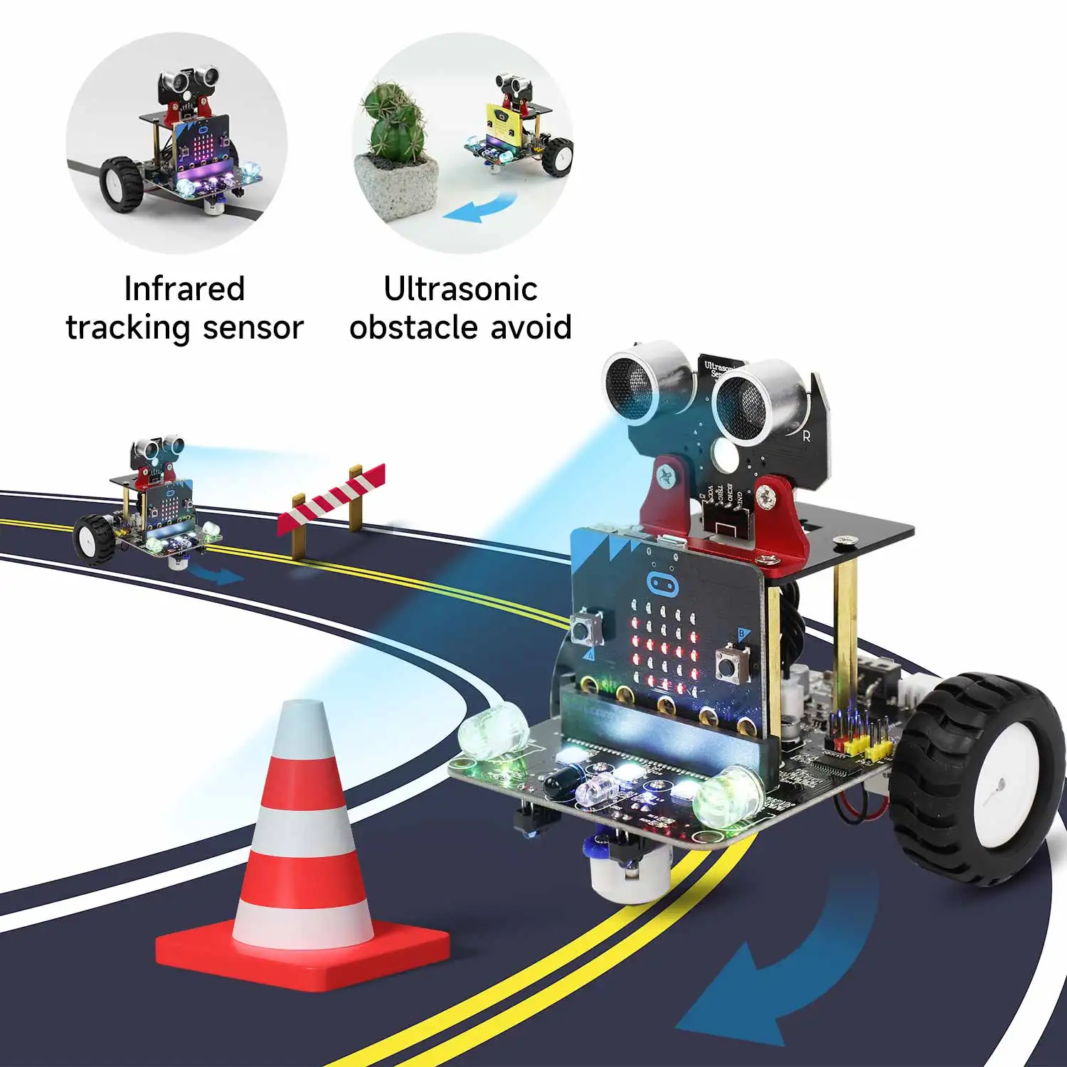 Yahboom robô programável carro inteligente para crianças presente educação diy aprendizagem kit de codificação app controle ir compatível com microbit v2