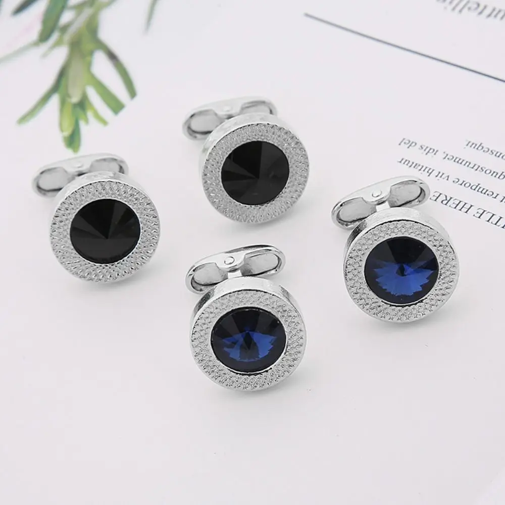 Kancing Manset Paduan Logam Berkualitas Tinggi Berhiaskan Rhinestone Hitam Biru untuk Pria, Gaya Elegan dengan Desain Simpul