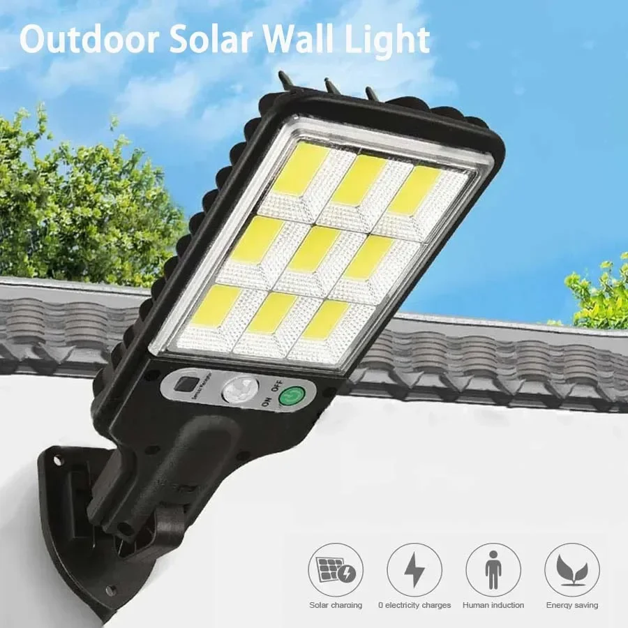 Luz de rua solar externa 72/108COB com sensor de movimento 3 modos de indução humana luz solar à prova d'água para garagem jardim pátio