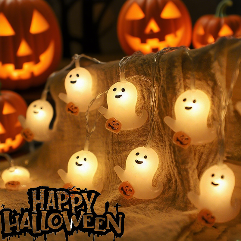 Halloween Ghost LED String Lights Operated Copper Wire Haunted House Decor Waterproof for Indoor Outdoor Home Party