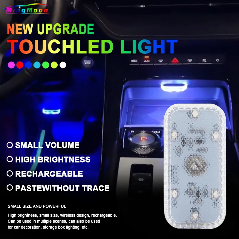 Mini sem fio LED Touch Light para carro, iluminação interior, Auto telhado, lâmpada de leitura do teto, porta, pé, tronco, caixa de armazenamento, carregamento USB