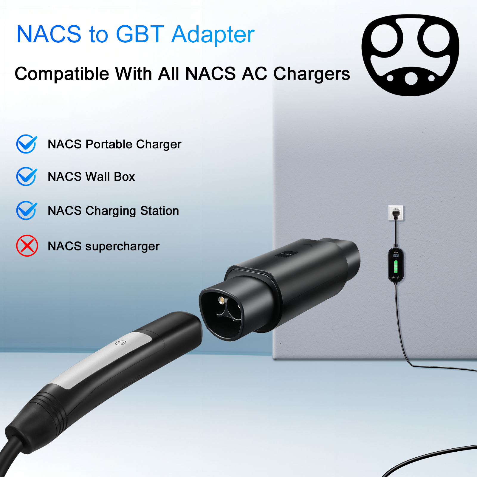 Adaptador guwayyg ev 32a para tesla para gbt evse adaptador 250v conector de carregamento adequado com todos os carros padrão gbt